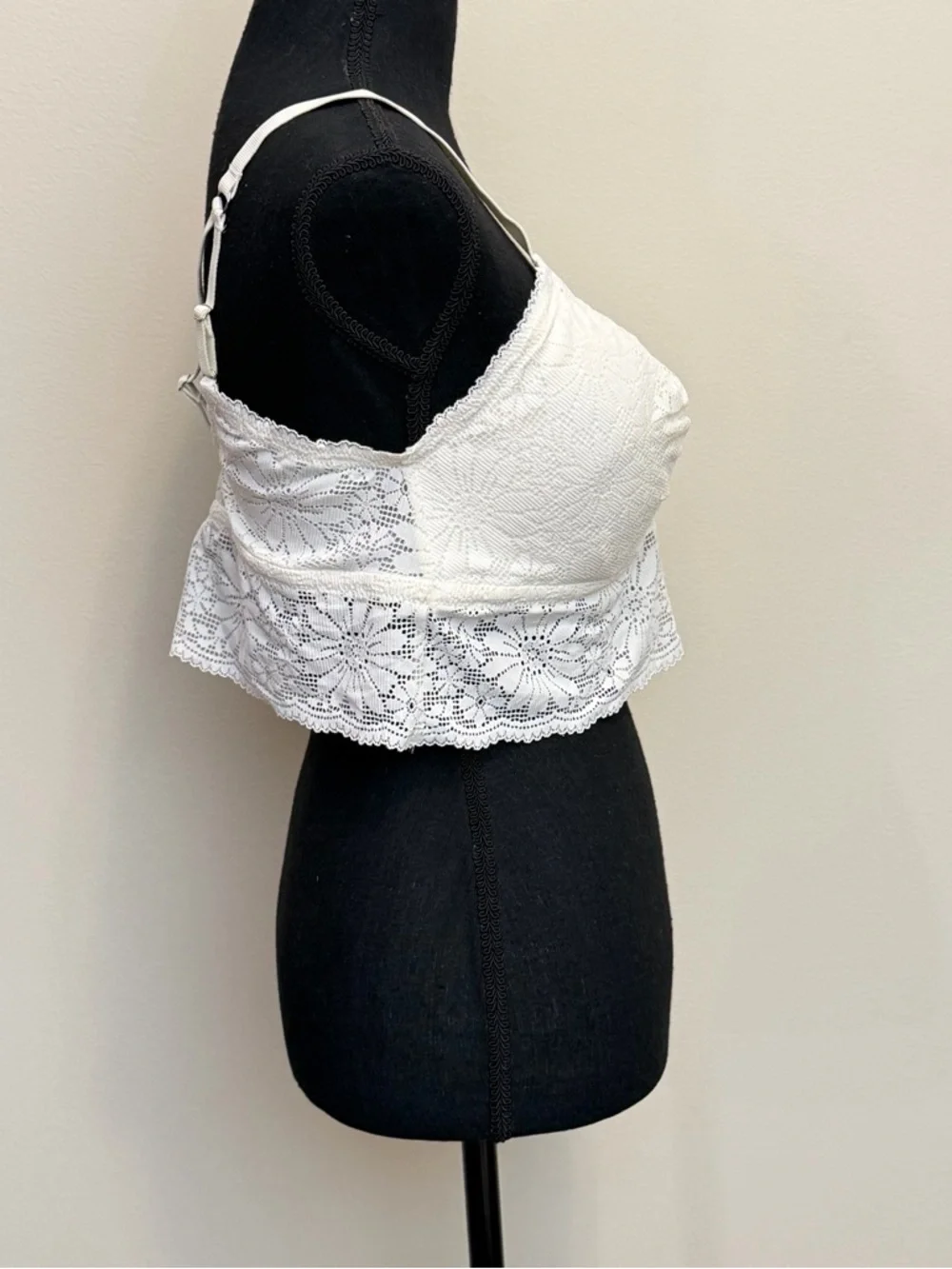 NEW Aerie Floral Lace Padded Longline Bralette Womens XL Ivory Bra Removable Pad